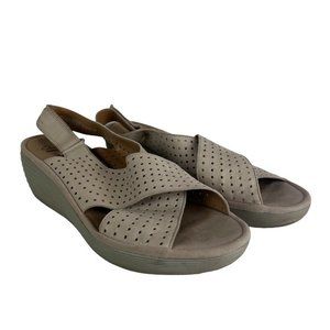 Clarks‎ Reedly Variel Slingback Platform Wedge Sandals 12 Womens Beige Nubuck